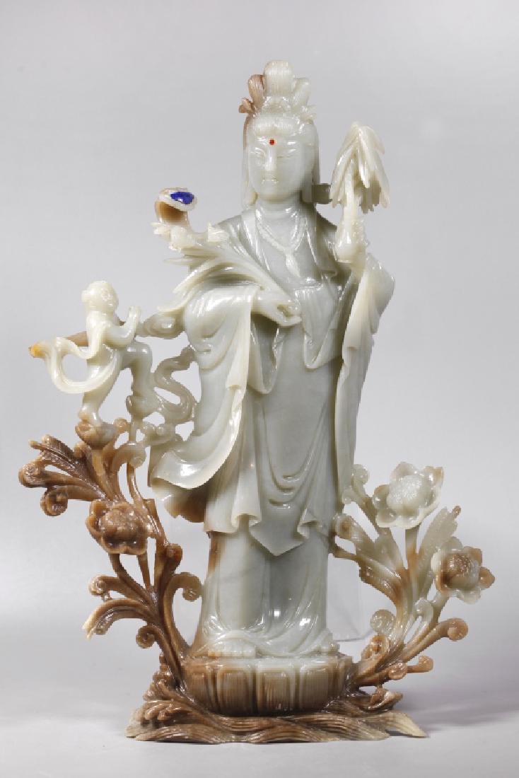 Large Chinese Carved Jade Guanyin (1 of 7)