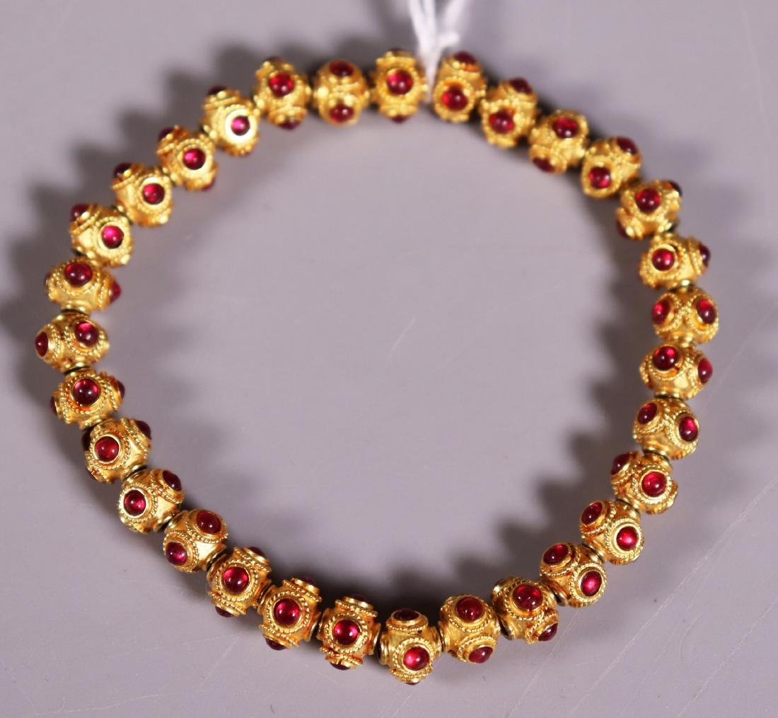 31 Solid Gold 4 Cabochon Ruby bracelet; 18.2G (1 of 5)