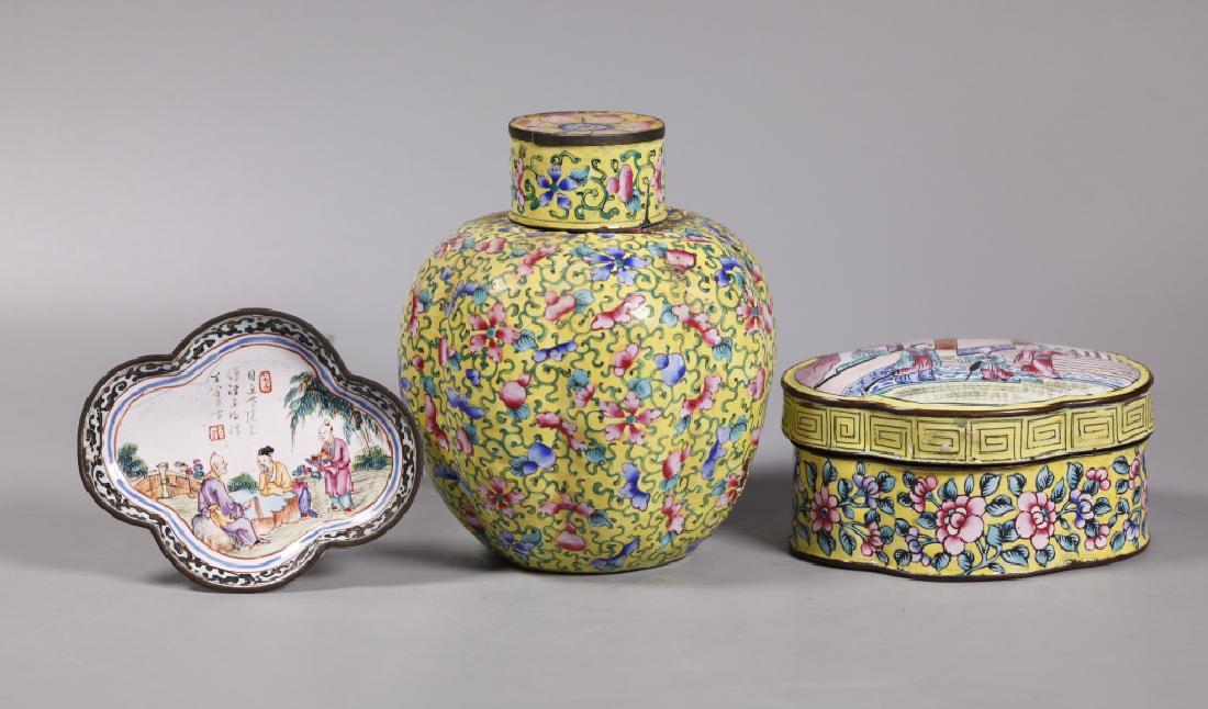 3 Chinese 18/19 C Canton Enamels over Copper (1 of 9)