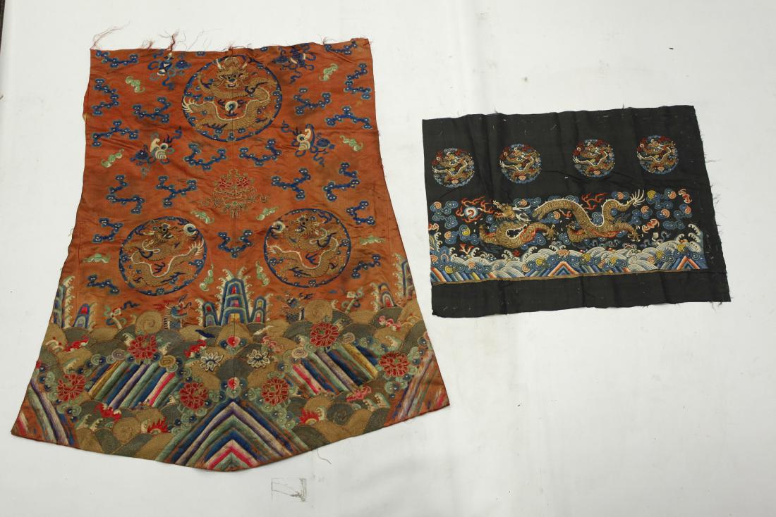 2 Chinese 18/19 C Silk Dragon Embroidered Panels (1 of 10)