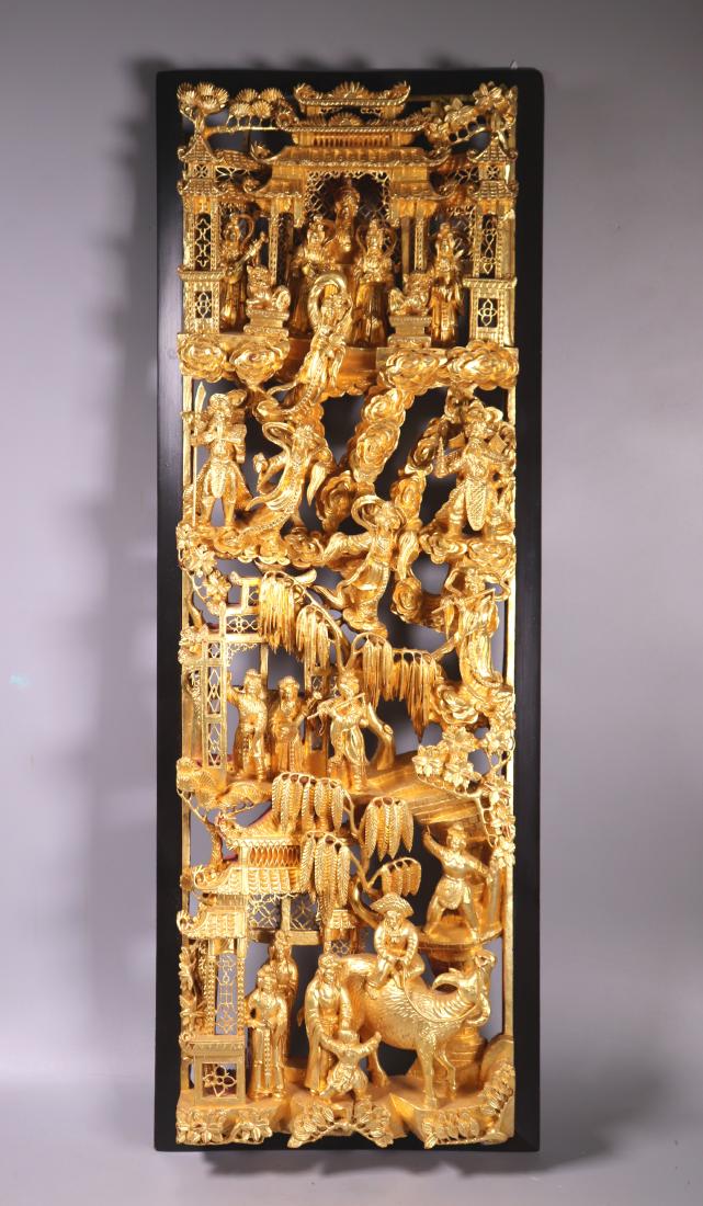 Chinese Guanzhou Gilt Lacquer Immortals Panel (1 of 7)