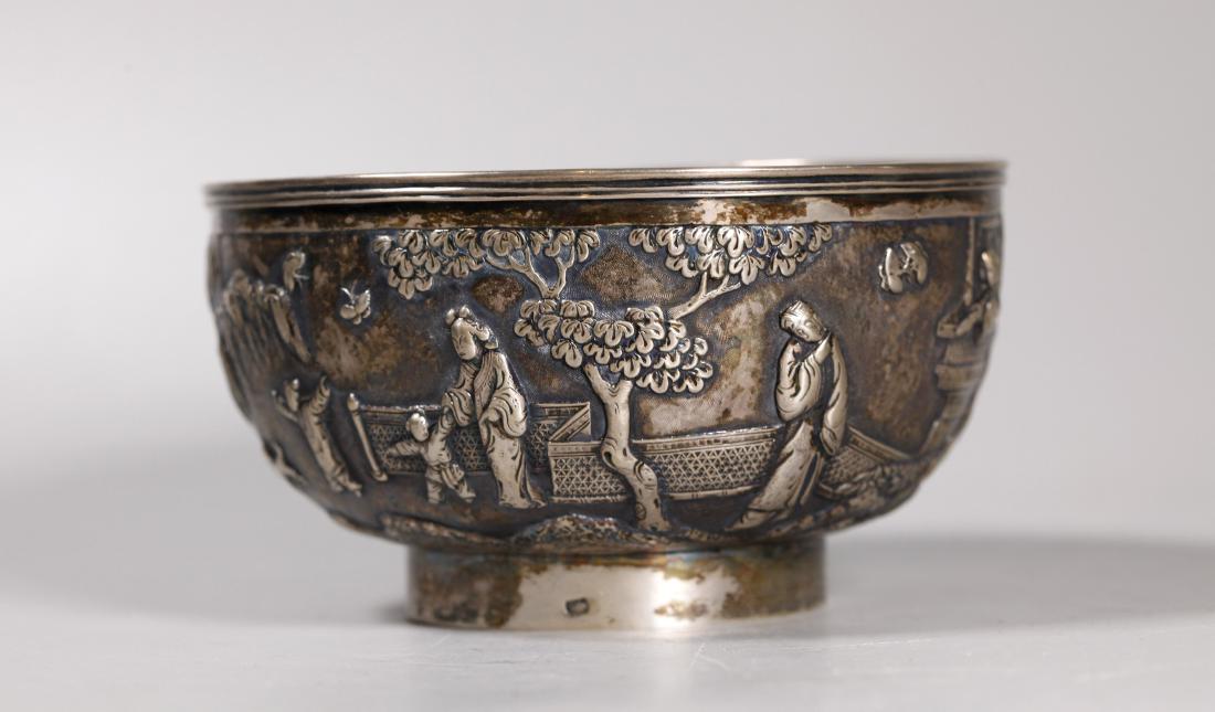 Chinese 19 C Figure Engraved Silver Bowl 322G (1 of 7)