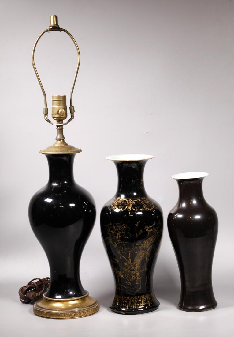 3 Chinese 19 C Black Monochrome Porcelain Vases (1 of 11)