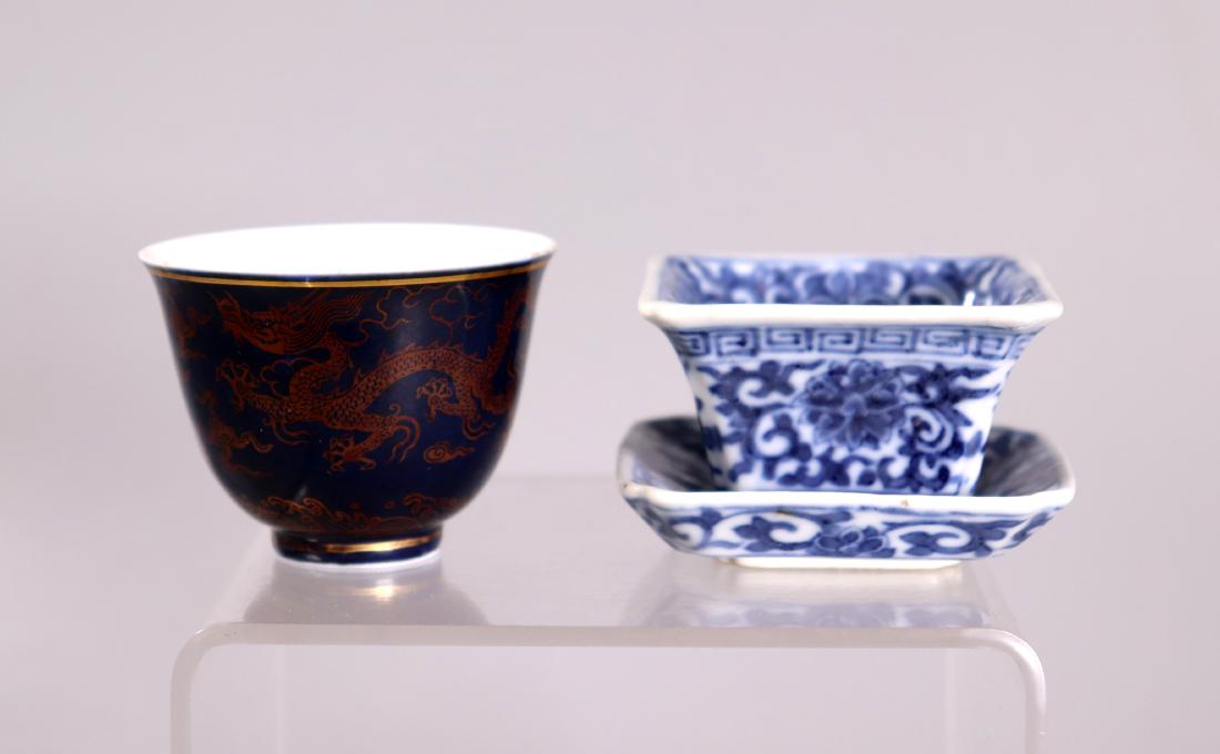 2 Chinese Porcelain Teacups; Dragon & Square (1 of 10)