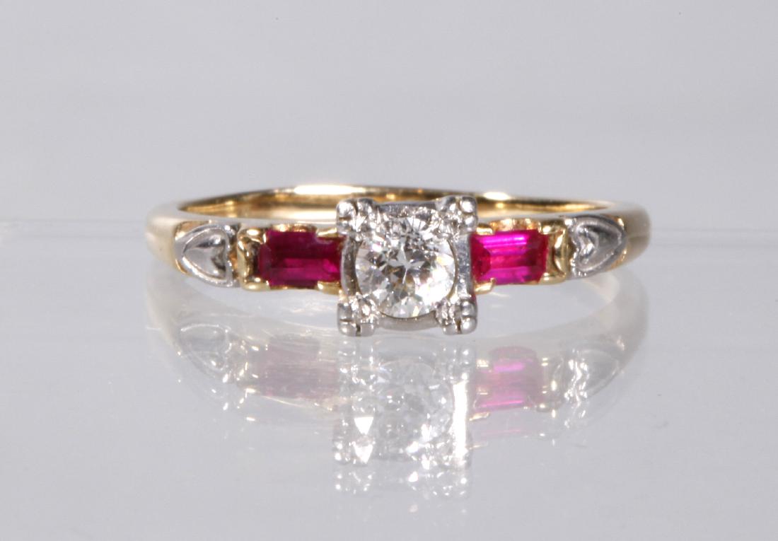 Vintage Diamond & Baguette Ruby Ring 14K (1 of 7)