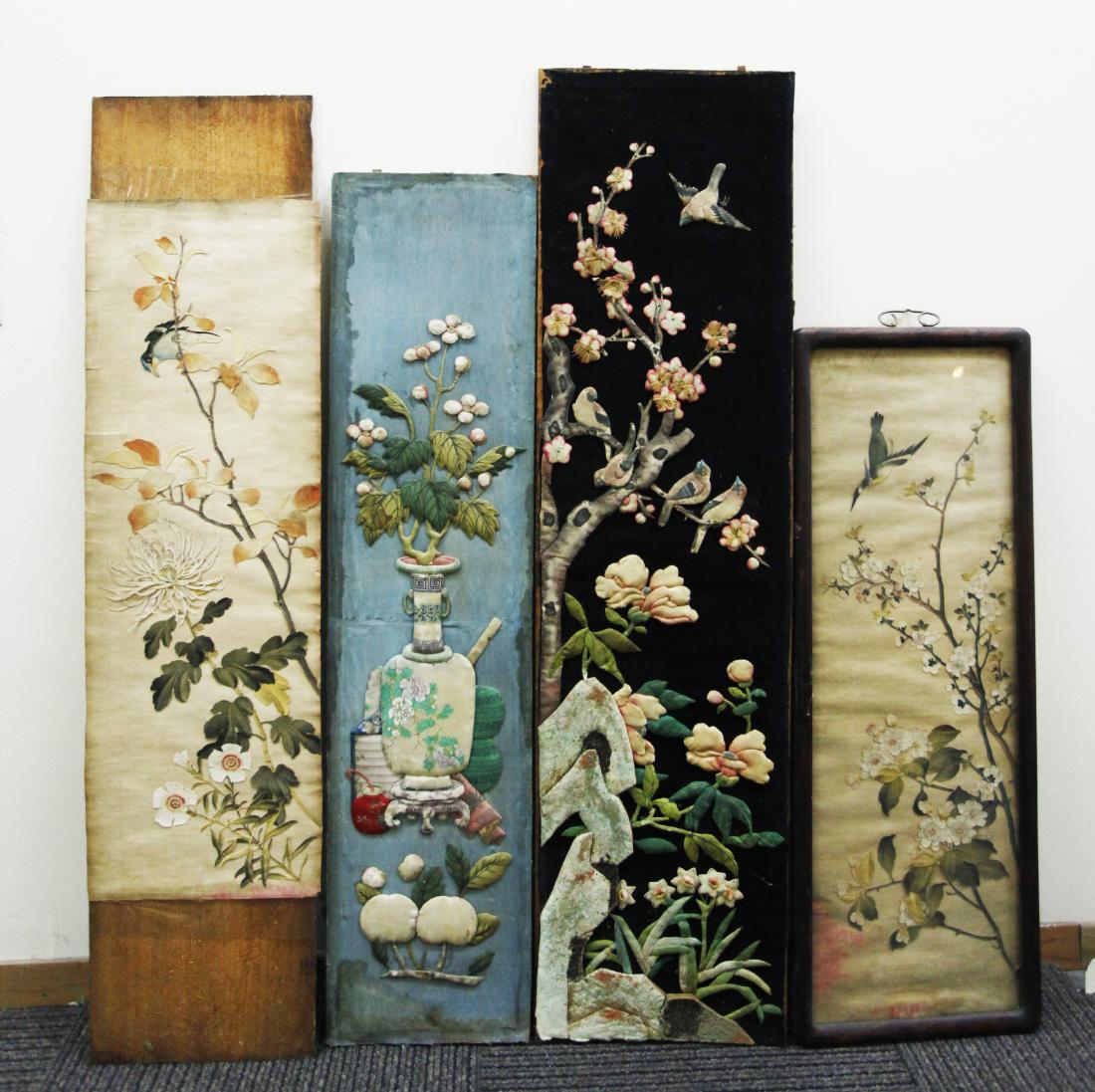 4 Chinese Qing Dynasty Painted Applique Panels (1 of 14)