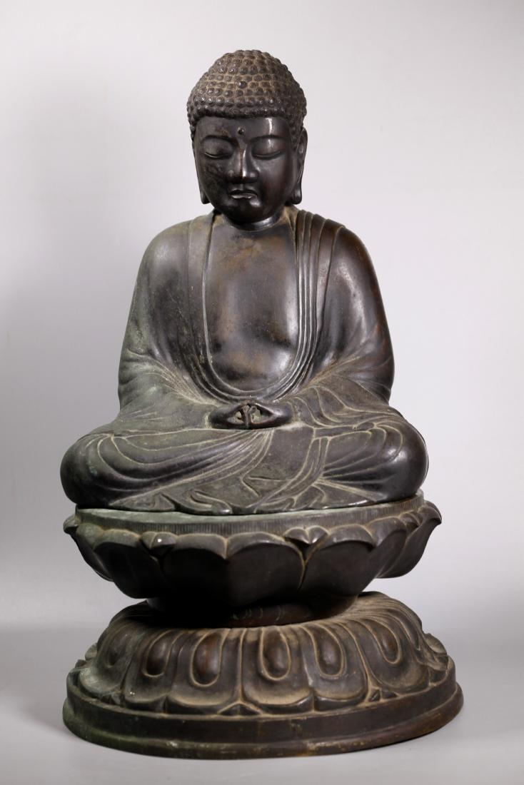 Lg Japanese 19 C Bronze Seated Buddha Lotus Base (1 of 10)