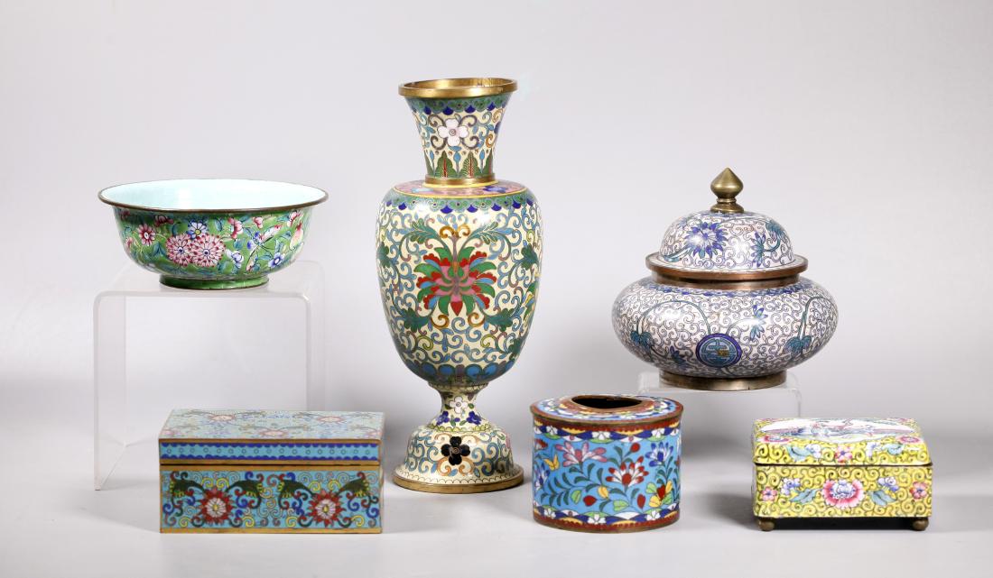 4 Antique Chinese Cloisonne; 2 Canton Enamel (1 of 9)