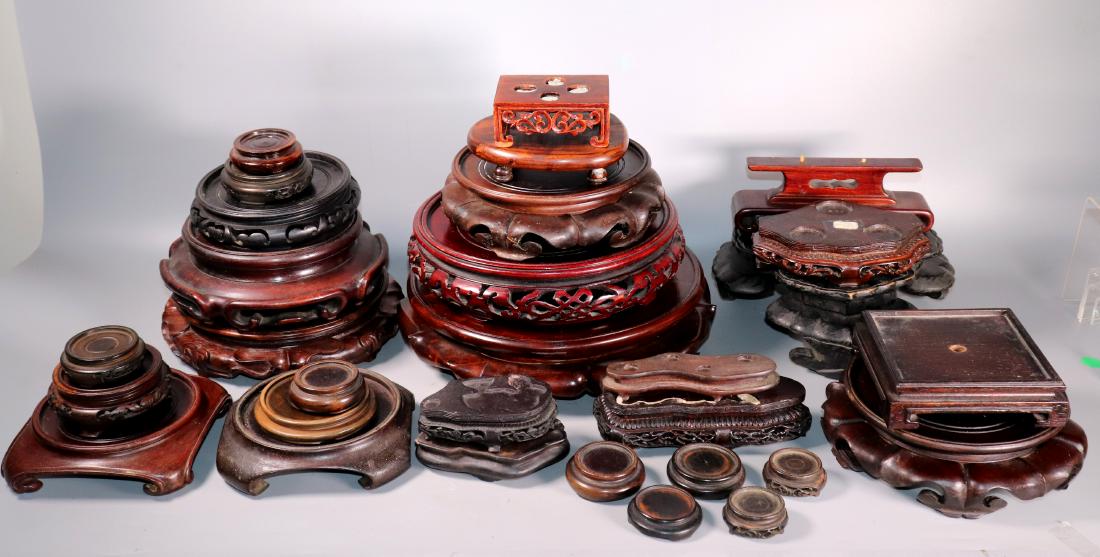 32 Chinese Hardwood Stands; mostly Rounds (1 of 11)