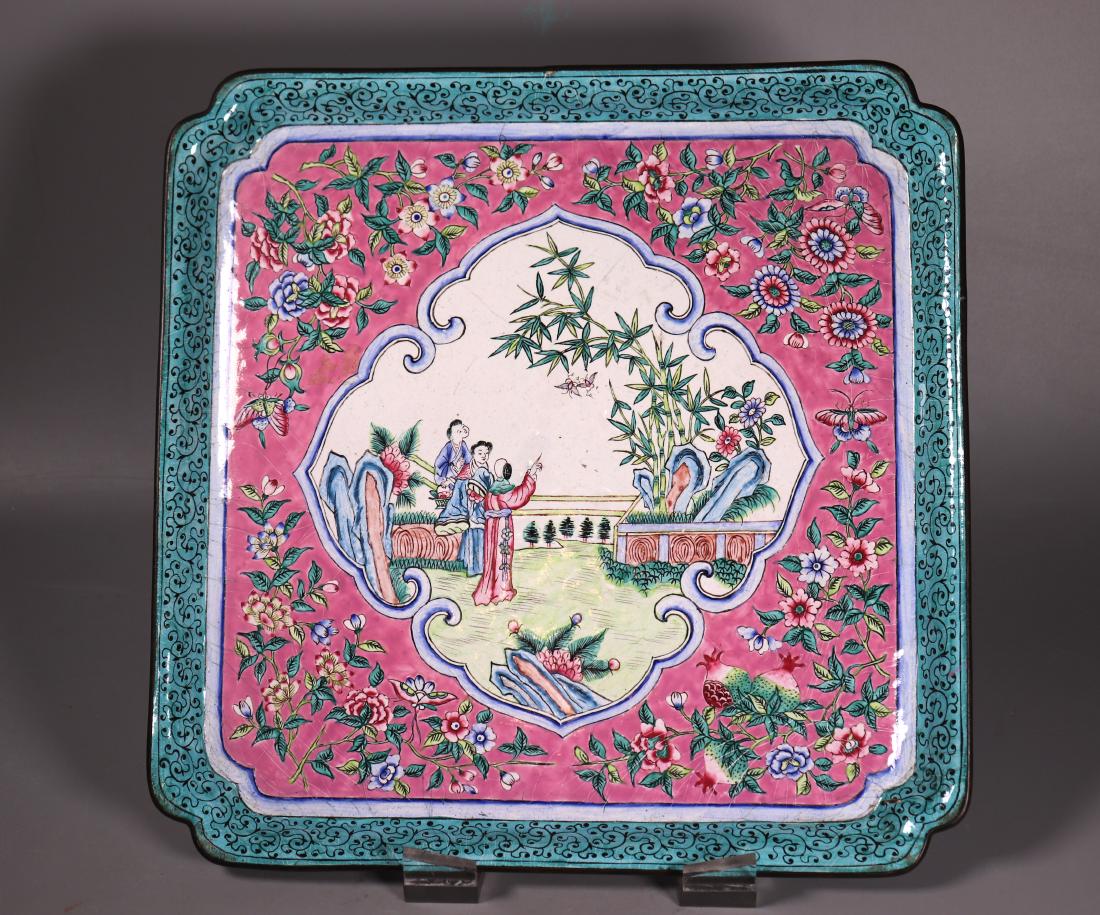 Chinese 19 Century Canton Enamel Square Tea Tray (1 of 5)