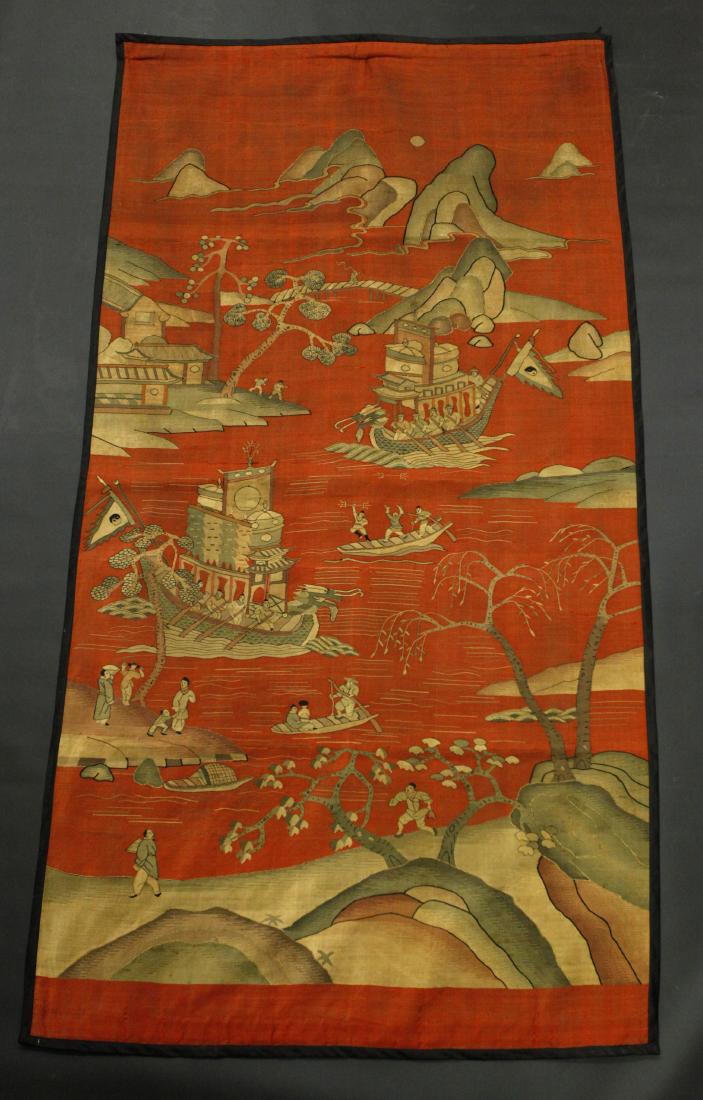 Fine Chinese 19 C Kesi Silk Dragon Boat Tapestry (1 of 8)
