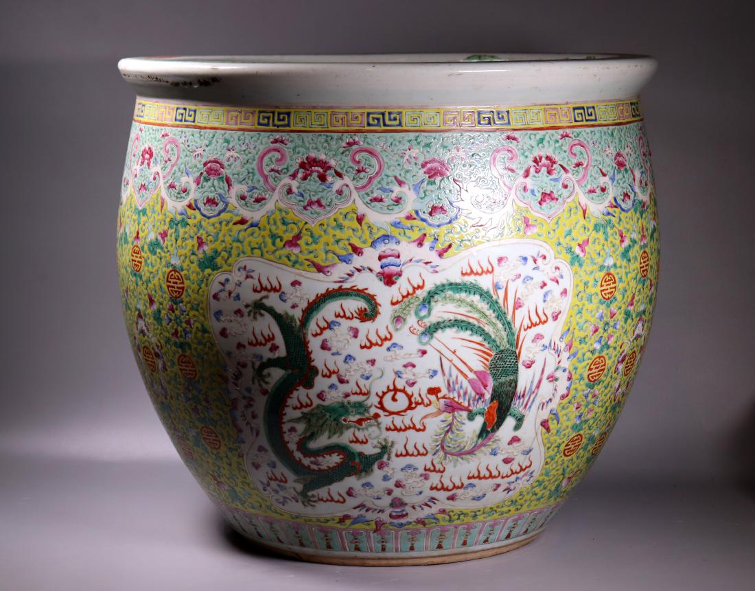 Lg Chinese Qing Porcelain Dragon Phoenix Fish Bowl (1 of 17)