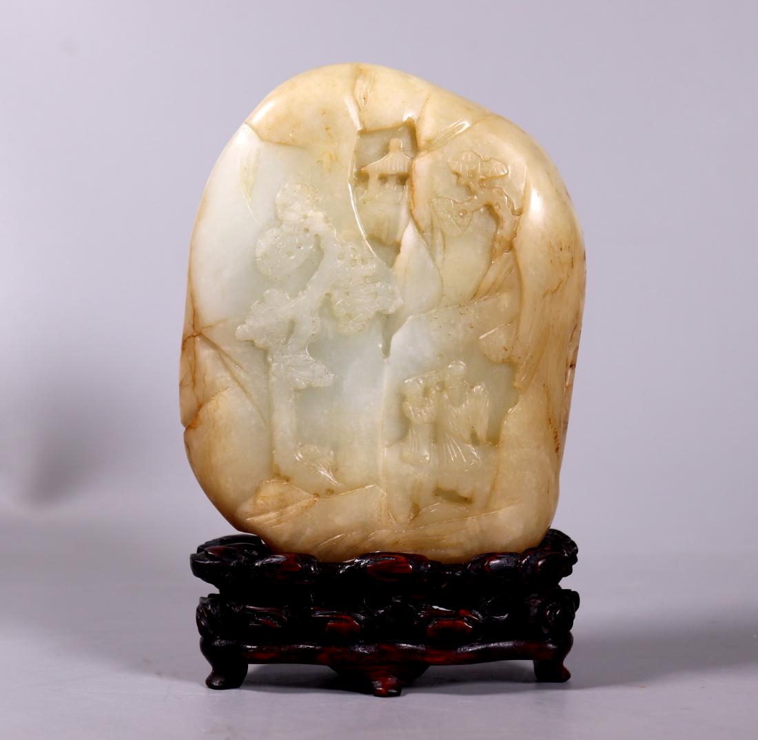 Chinese 18/19 C Jade Pebble Montain & Stand (1 of 7)