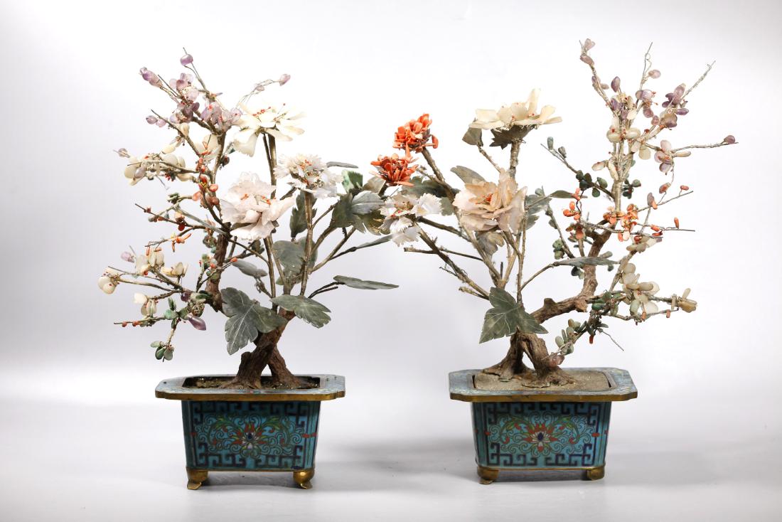 Pr Chinese Qing "Jade Trees" Cloisonne Planters (1 of 8)