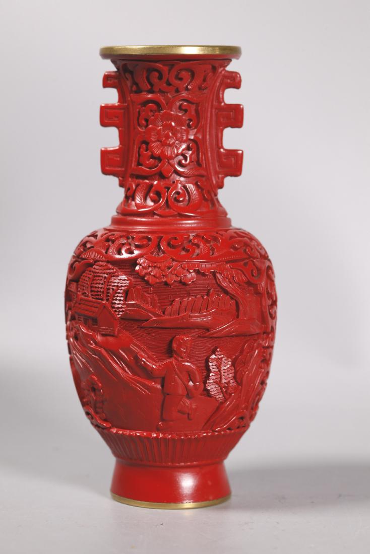 Chinese Red Lacquer Composition Boy Girl Vase Jul 14 2019