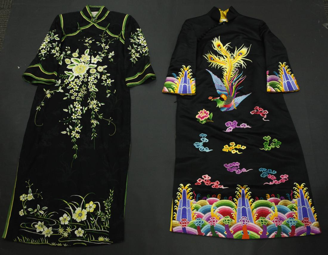 2 Chinese Black Phoenix & Flower Silk Embroideries (1 of 11)