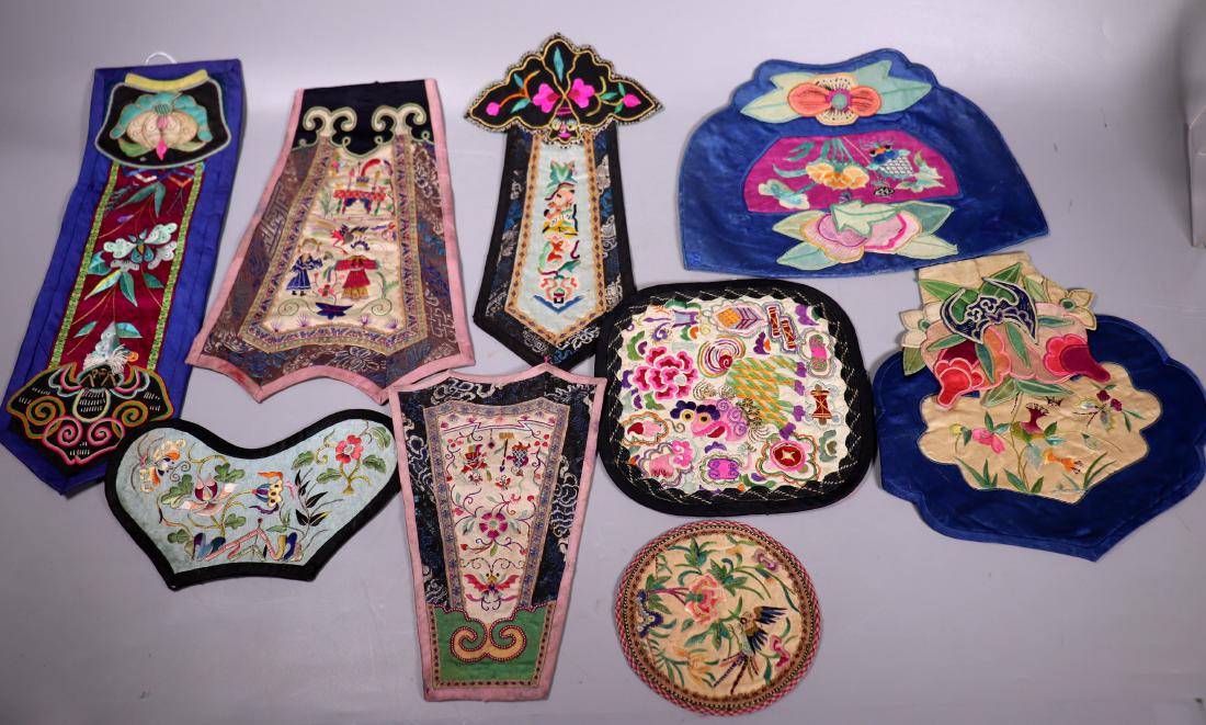 - 9 Chinese Qing Dynasty Embroidered Silks (1 of 6)