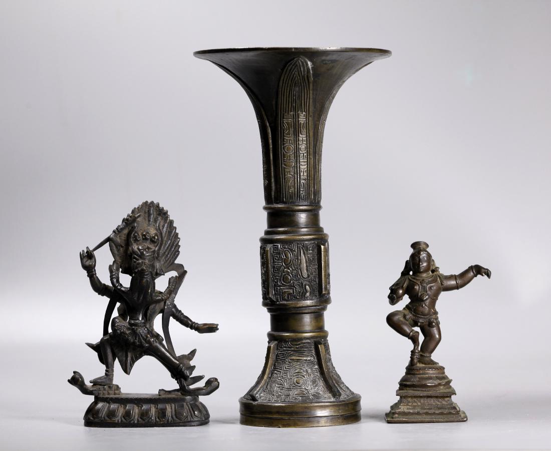 Chinese Bronze Gu; 1 Tibetan & 1 Indian Figure (1 of 7)