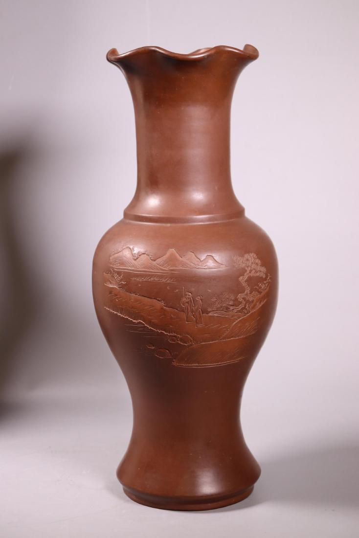Chinese Yixing Style Carved Brown Stoneware Vase (1 of 5)