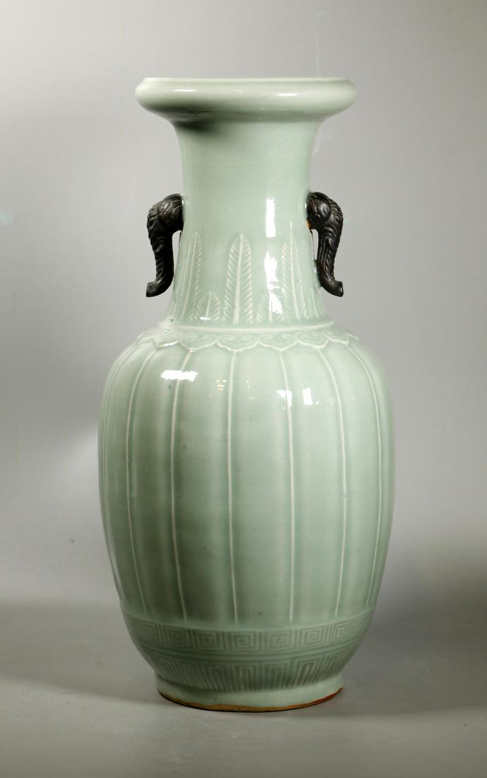 Chinese 19 C Carved Celadon Porcelain Vase (1 of 7)