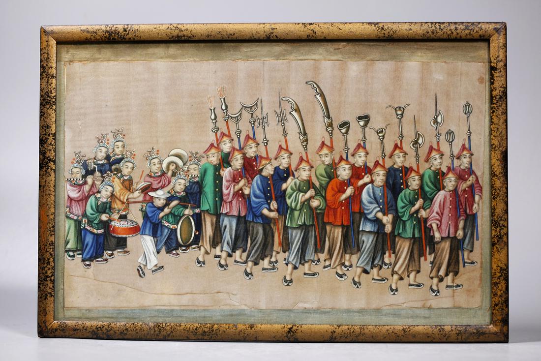 Rare Chinese 19C Painting Boy Musicians & Soldiers (1 of 6)