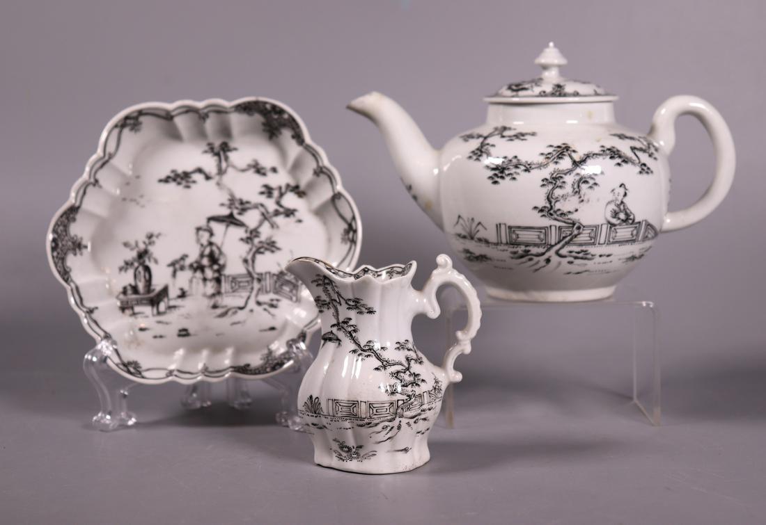 English 18 C Worcester (?) Teapot, Tray, Creamer (1 of 10)