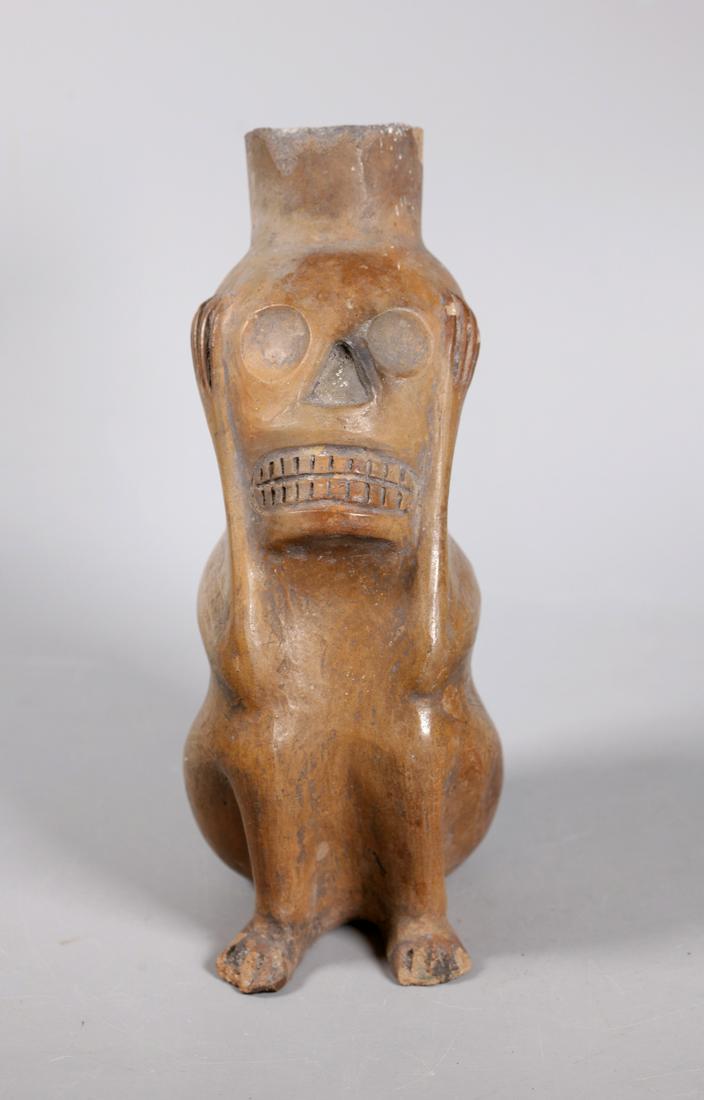 Pre-Columbian Type Pottery Figure with Scull Face (1 of 9)