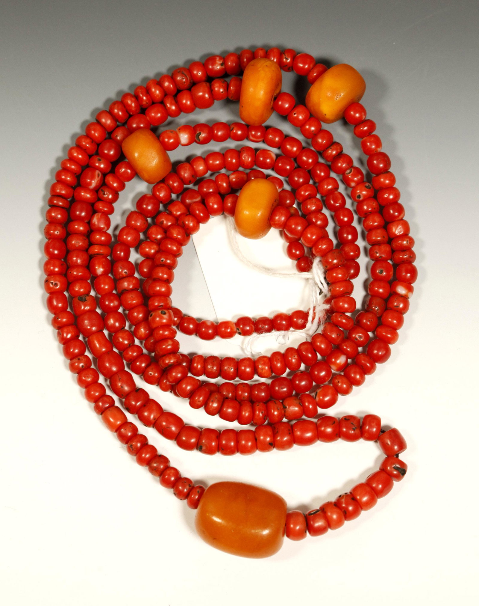 Tibetan Coral & Butterscotch Amber Beads; 110.9G (1 of 7)
