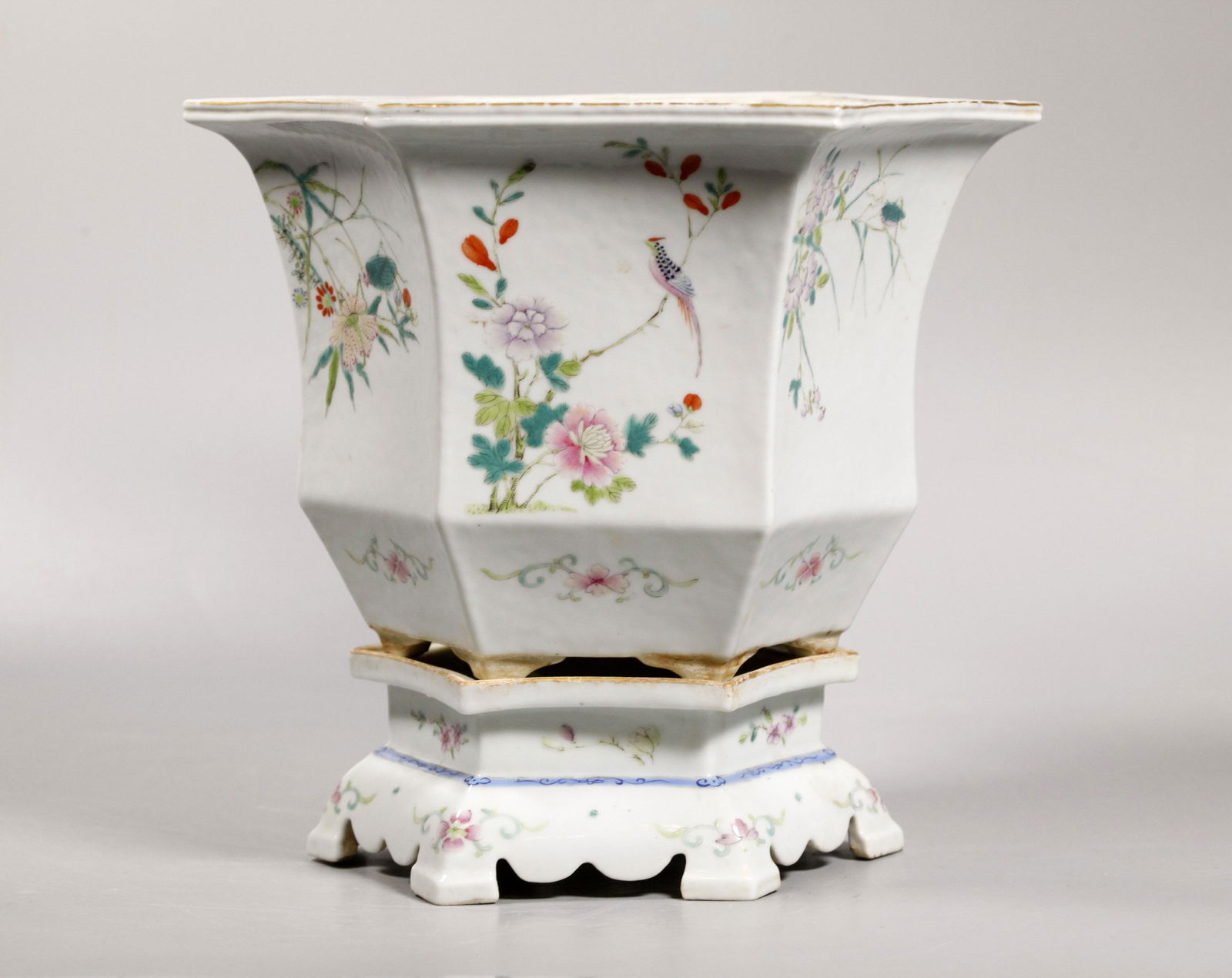 Chinese 19 C Porcelain Hexagonal Planter & Stand (1 of 7)
