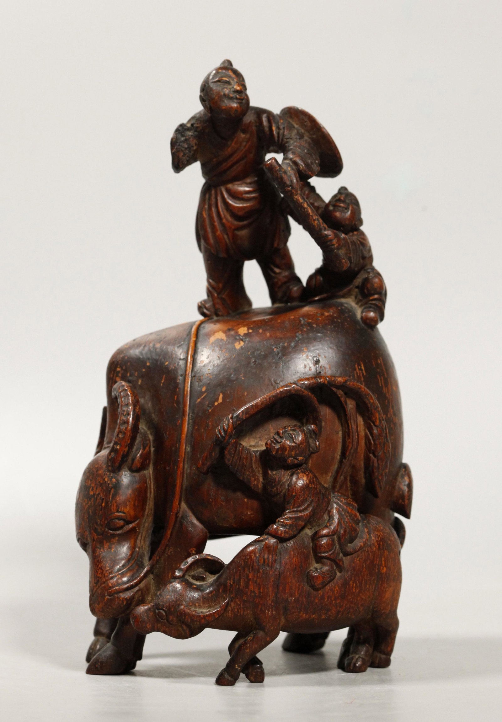 Lg Chinese 19 C Bamboo Carving 3 Boys 2 Buffalo (1 of 9)