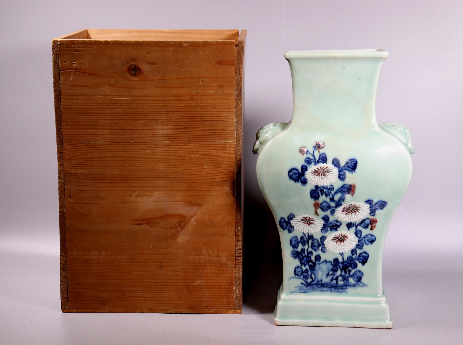 Chinese 18 C Blue & Red on Celadon Porcelain Vase (1 of 10)