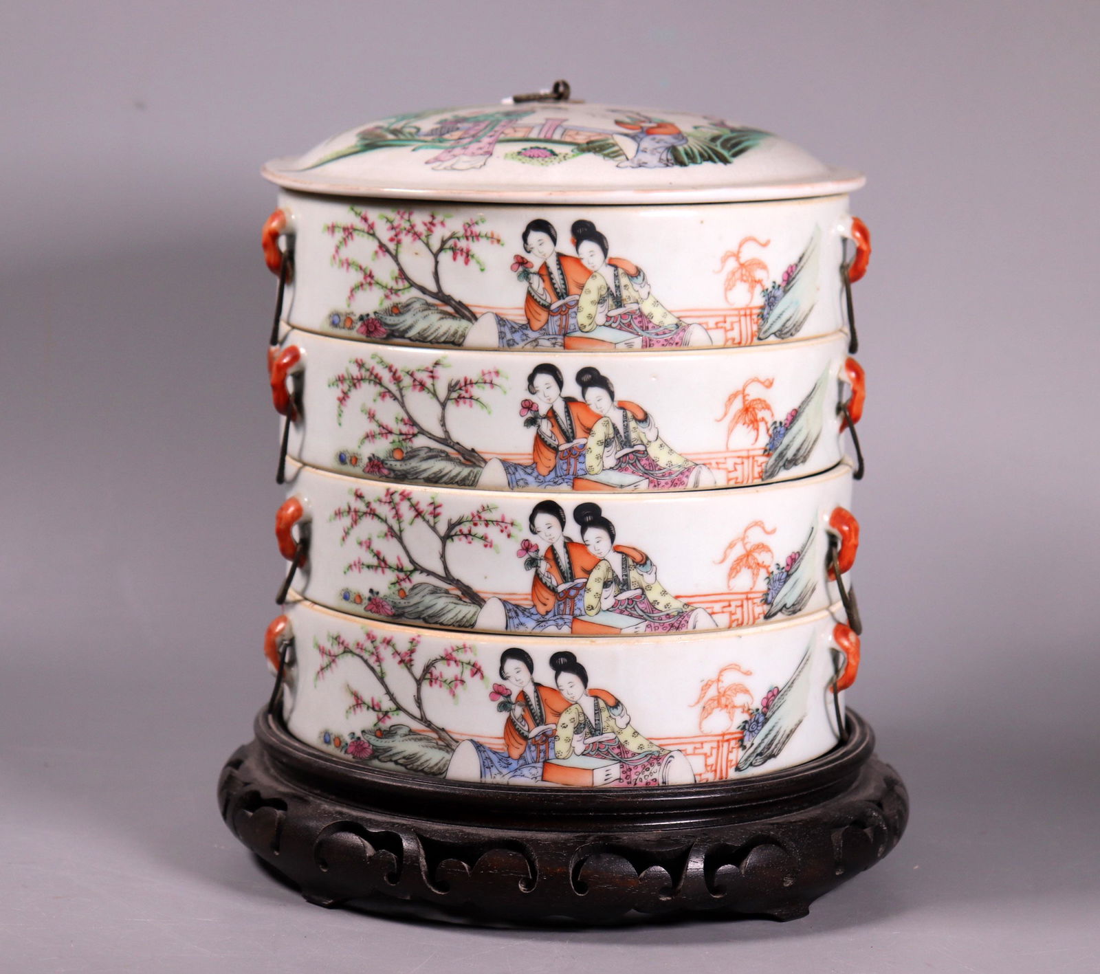 Chinese Porcelain Qiao Sisters 4 Part Container (1 of 8)