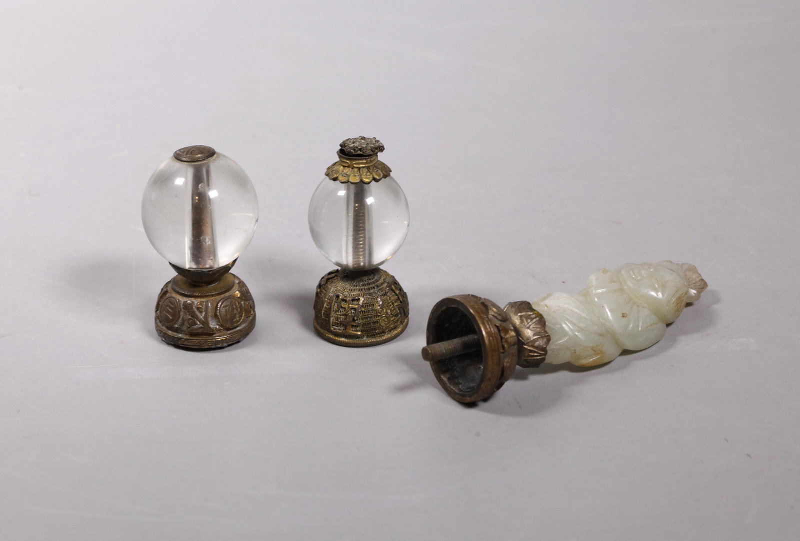 2 Chinese Qing Rank Hat Balls; 1 Hardstone Toggle (1 of 7)