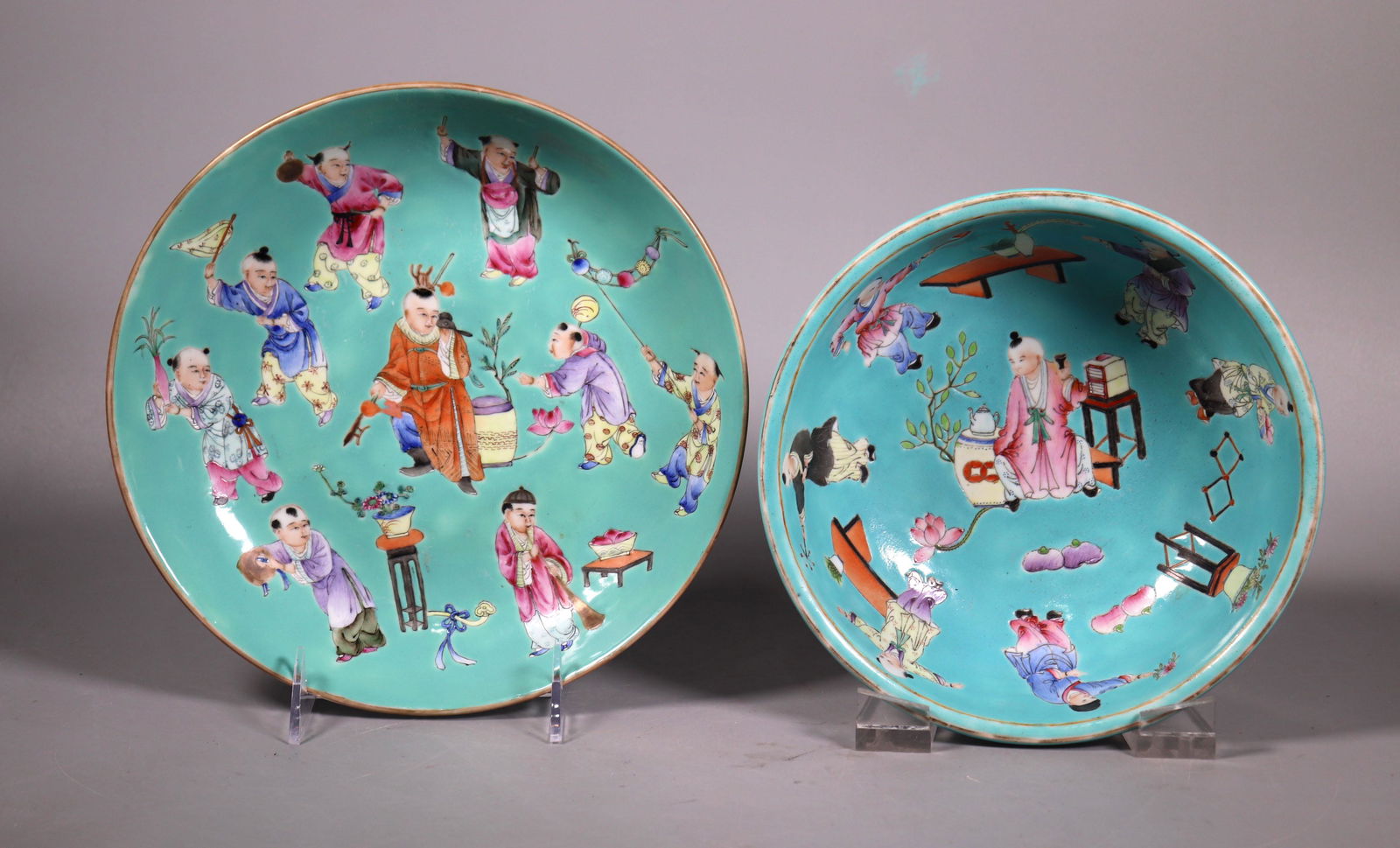 2 Chinese Turquoise Enamel Porcelains Bowl Plate (1 of 13)