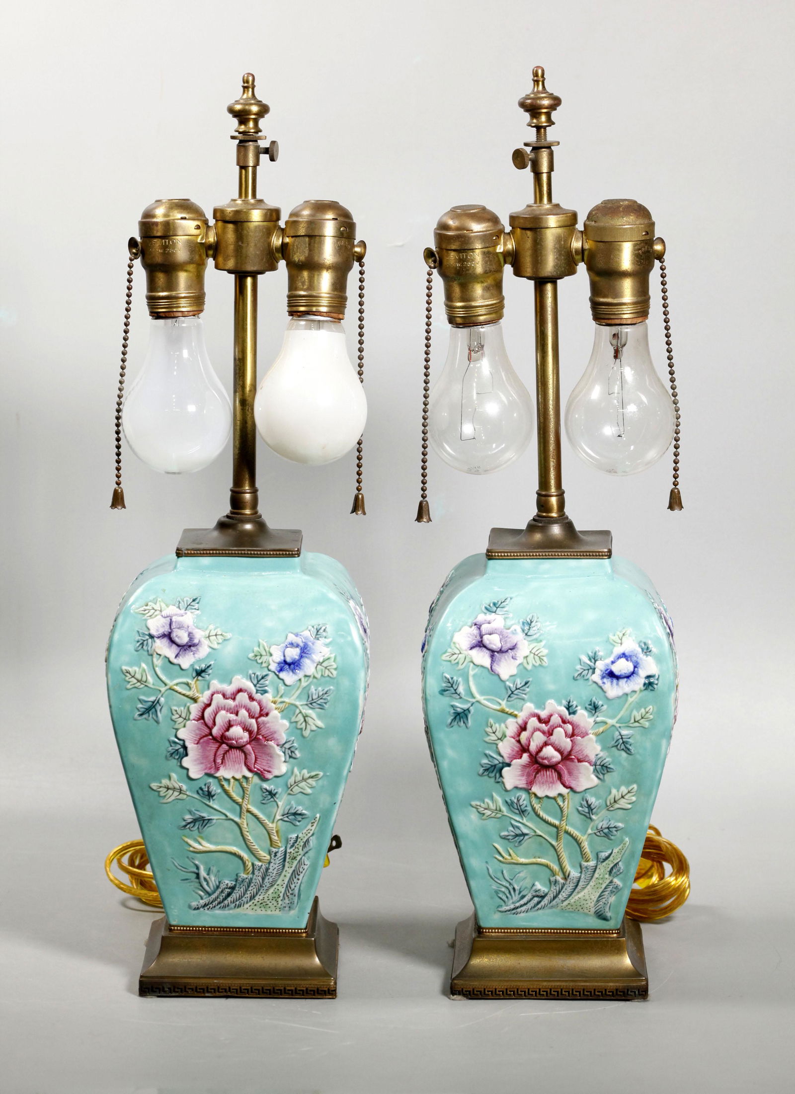 Pr Chinese Molded & Enameled Porcelain Vases (1 of 6)
