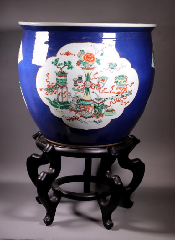 Chinese 19 C Souffle Blue Porcelain Fish Bowl (1 of 7)
