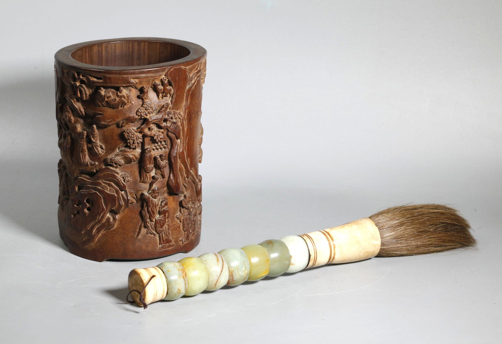 Lg Chinese Bamboo Bitong Brush Pot; Stone Brush (1 of 10)