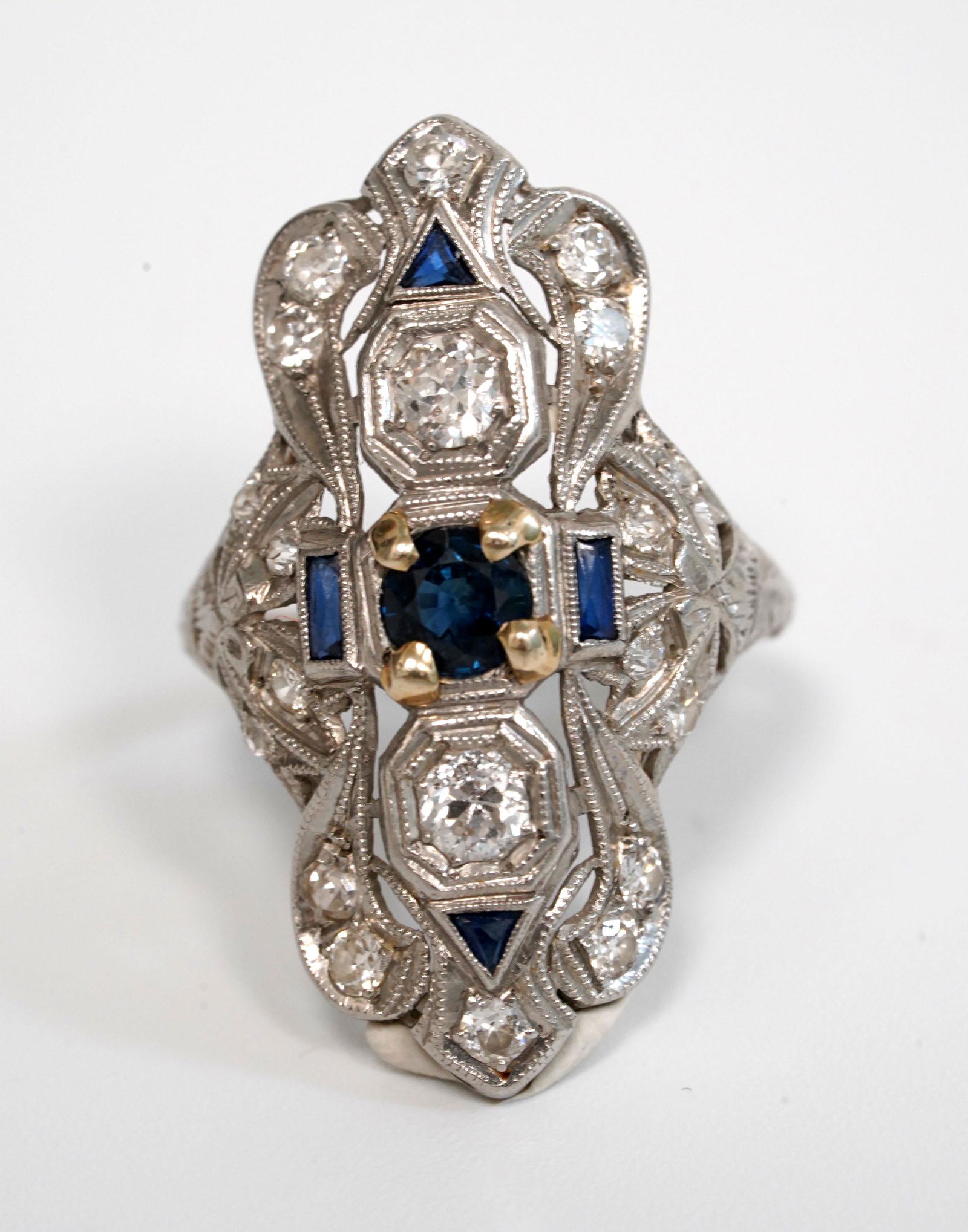 Art Deco Platinum Diamond & Sapphire Ring (1 of 3)