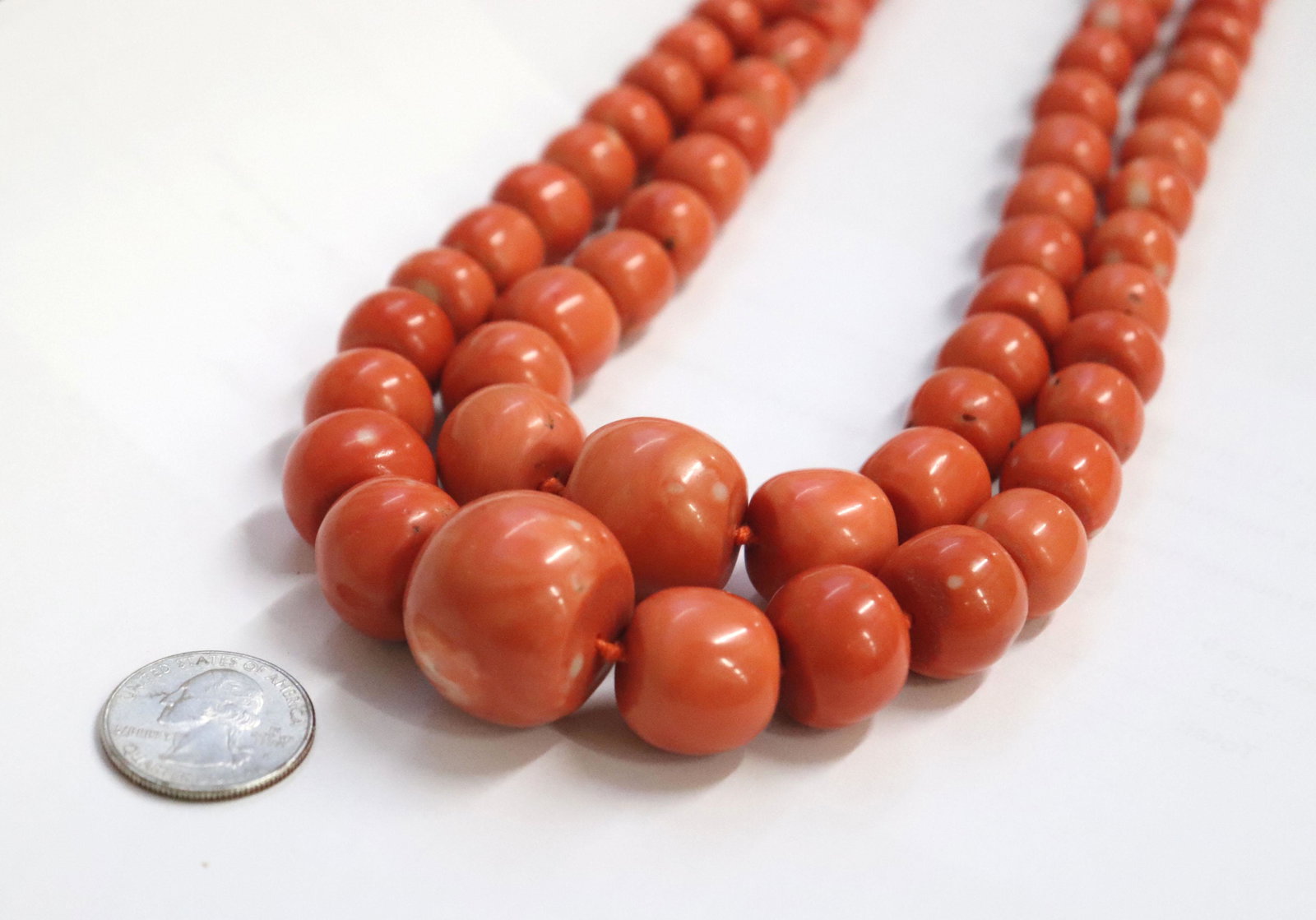 Large Antique Double Strand Coral Necklace; 335.7G (1 of 9)