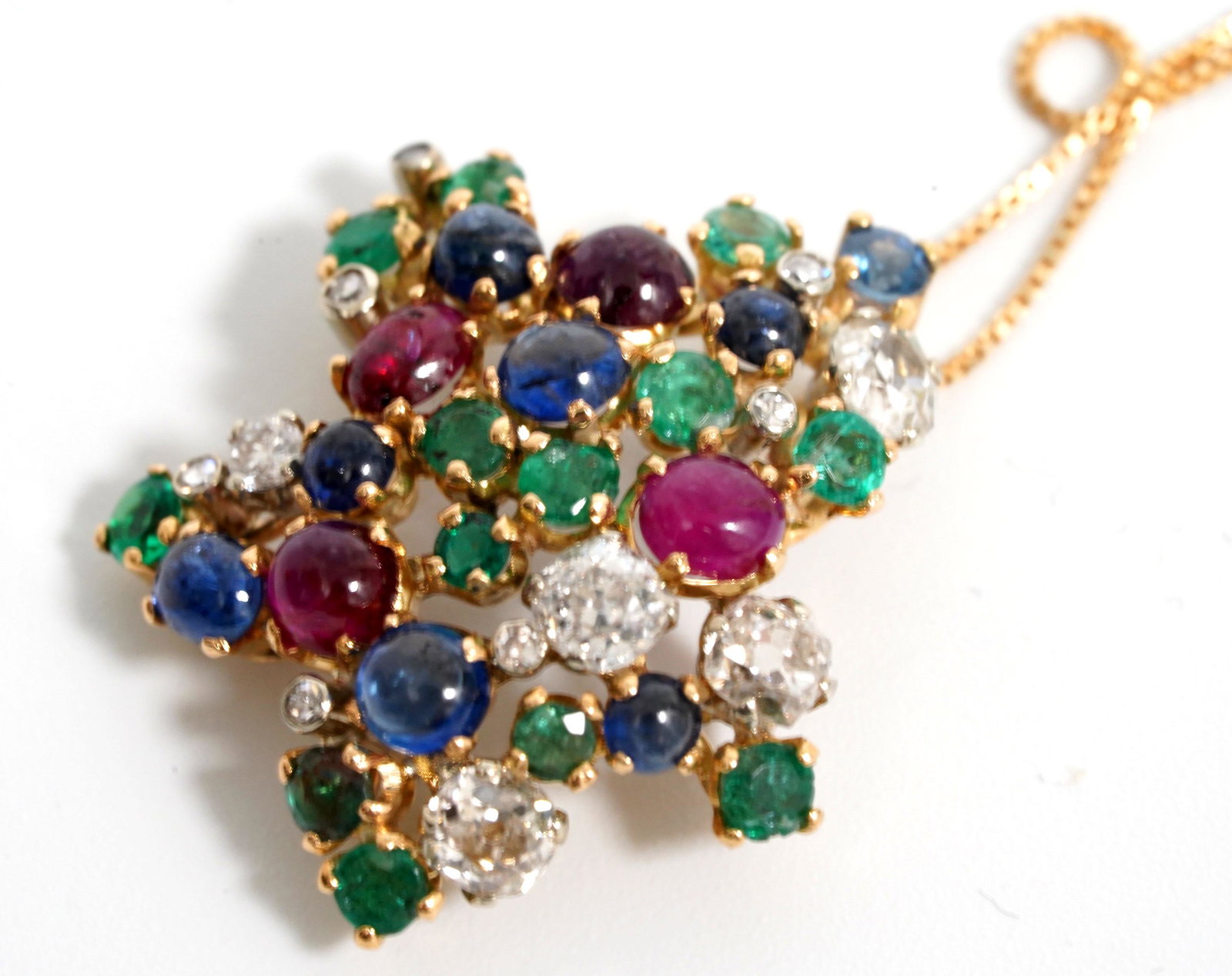 5 Point Tutti Frutti Gem Star 18K Pendant & Chain (1 of 3)