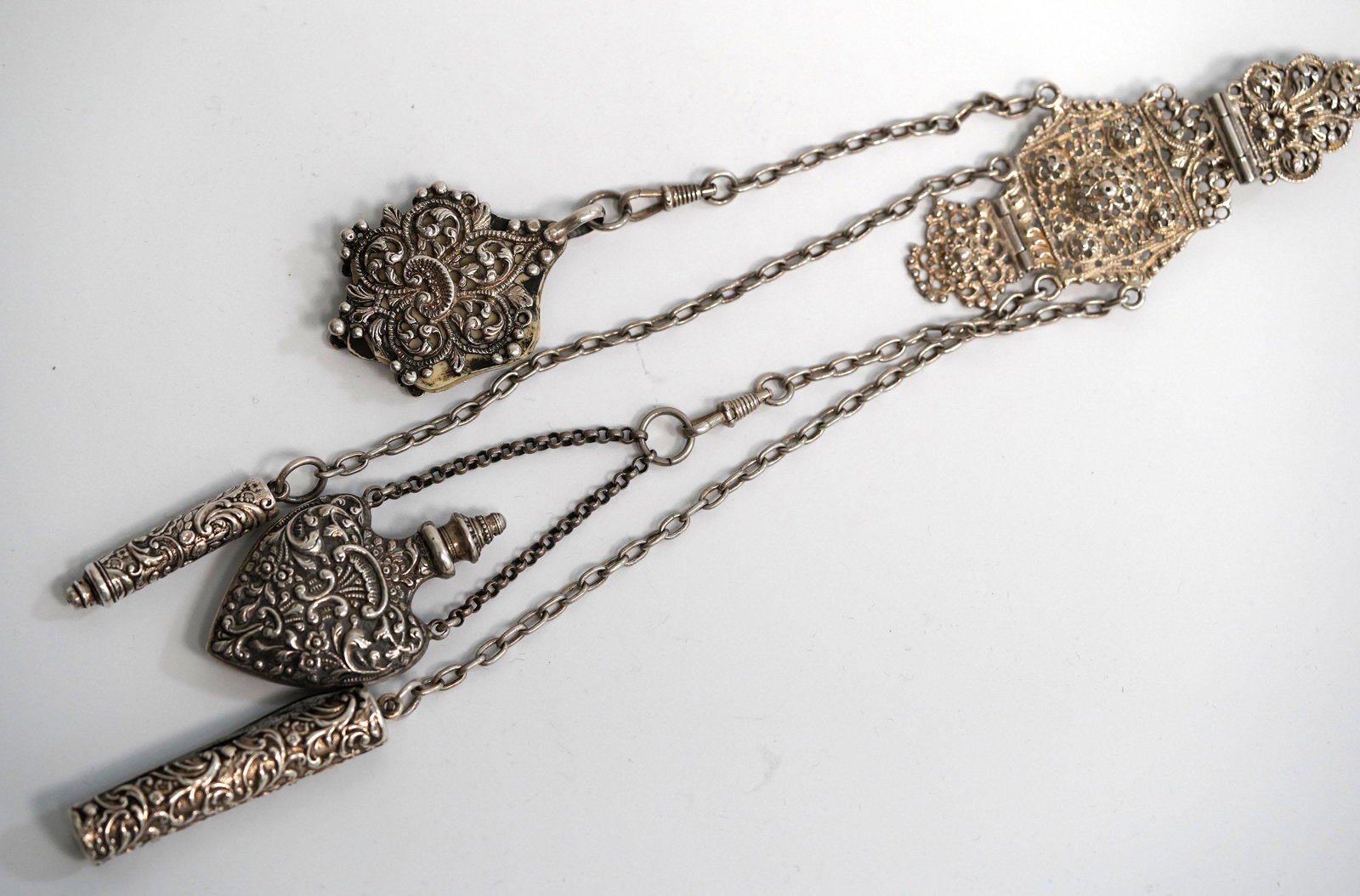 European 19 C Silver Chatelaine with Pocket Knife (1 of 8)