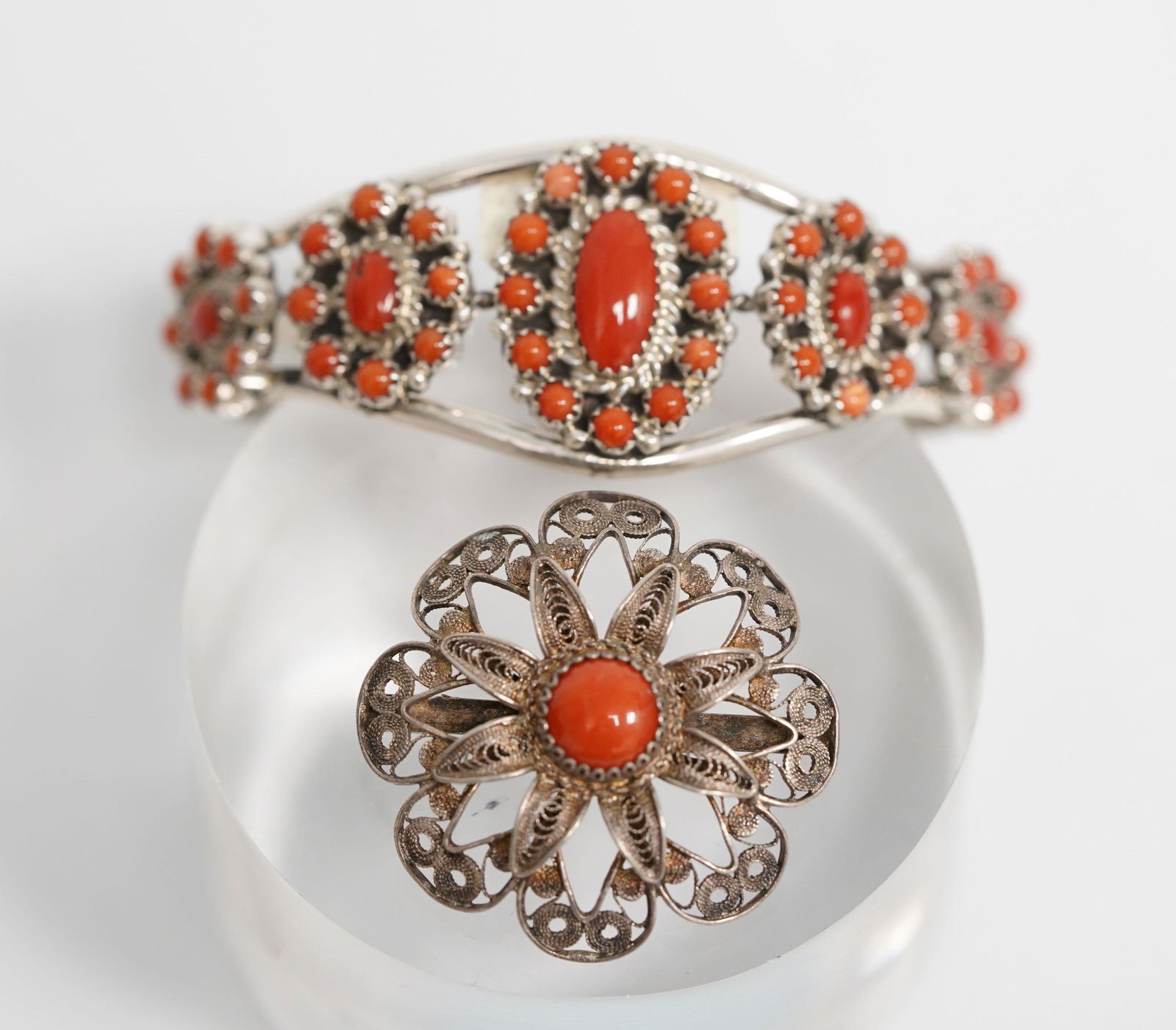 Two Vintage Silver Coral Jewelries (1 of 3)