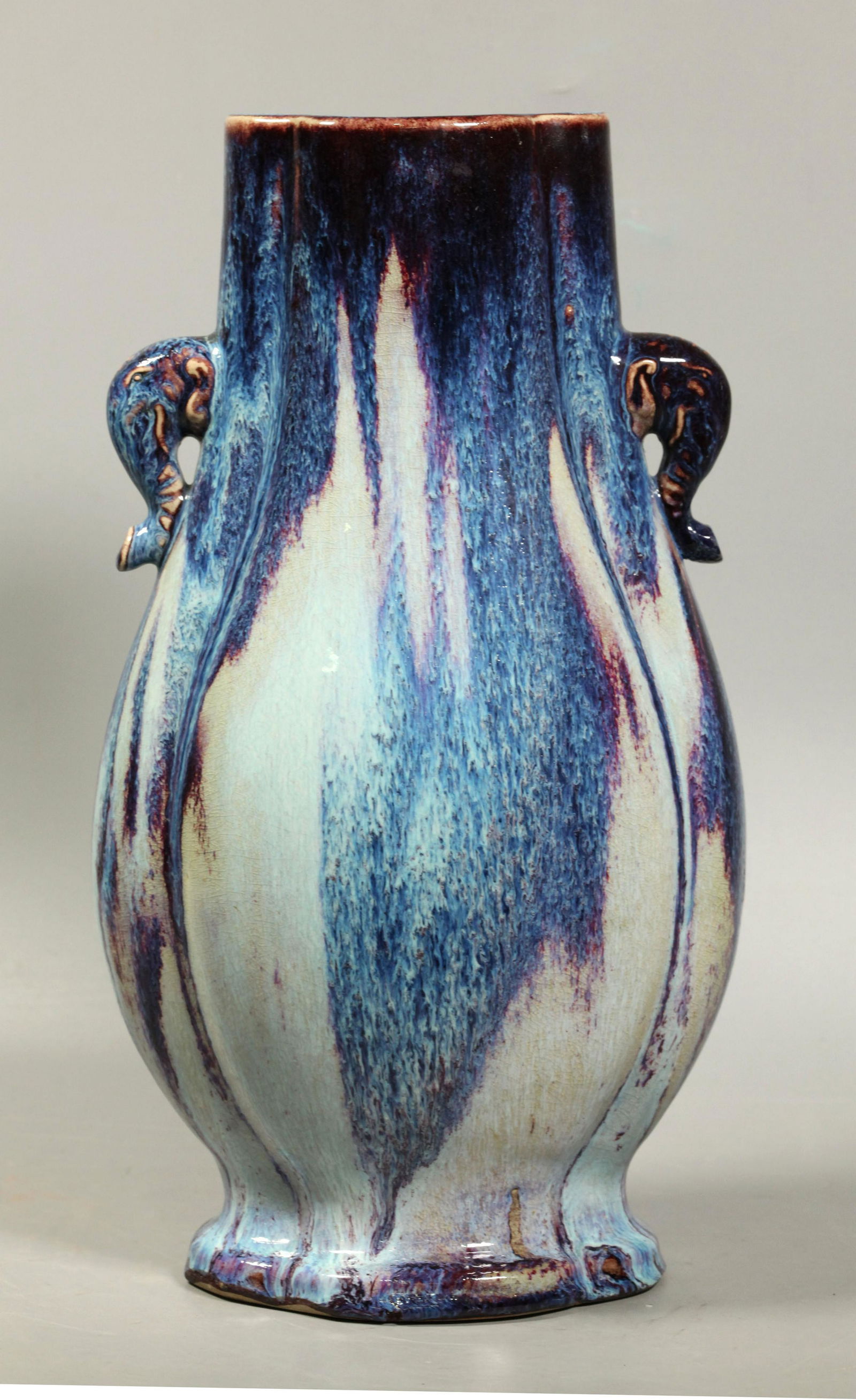 Chinese 19 C Flambe Junyao Vase Elephant Handles (1 of 6)