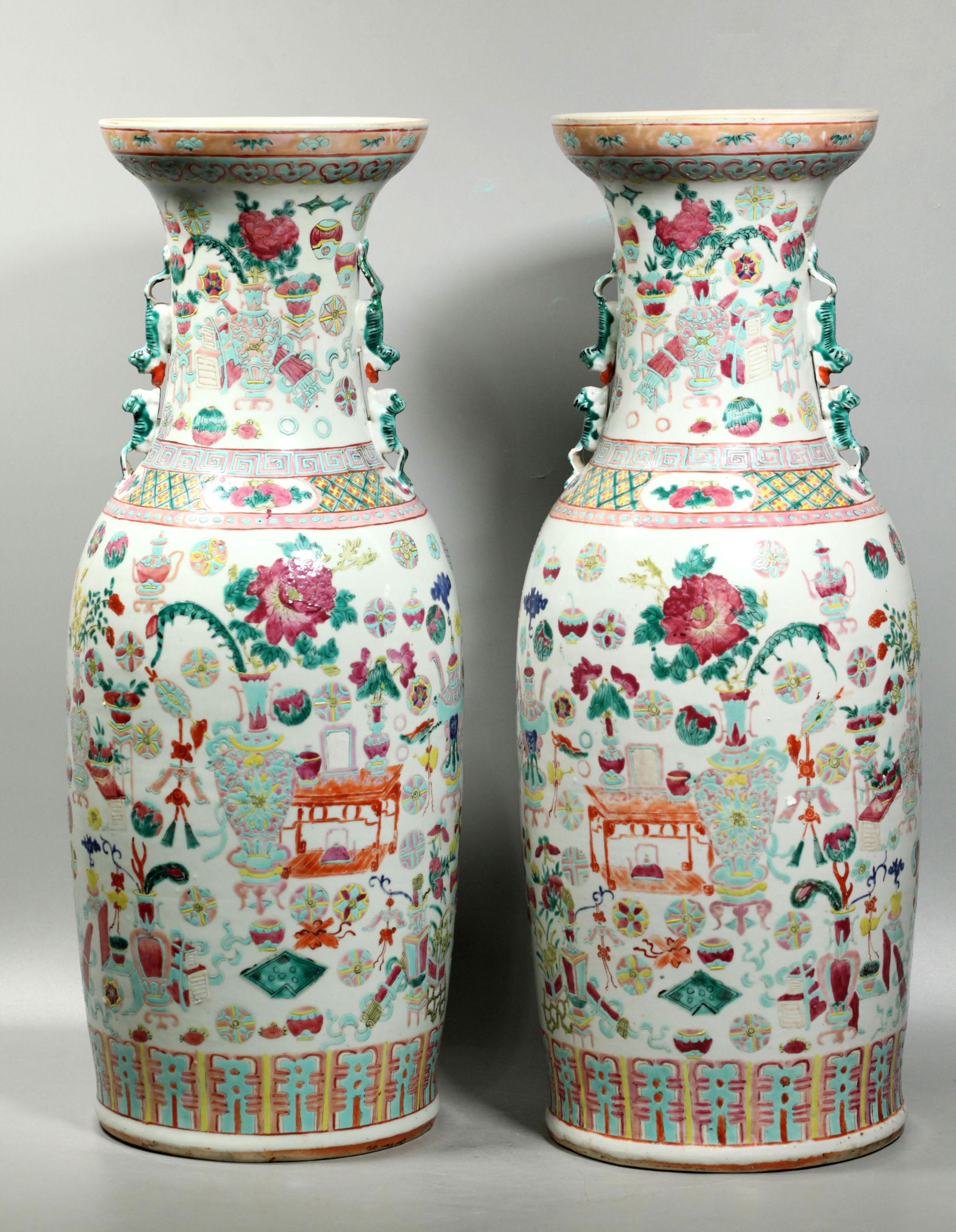 Pr Chinese 19 C 100 Antique Rose Porcelain Vases (1 of 7)