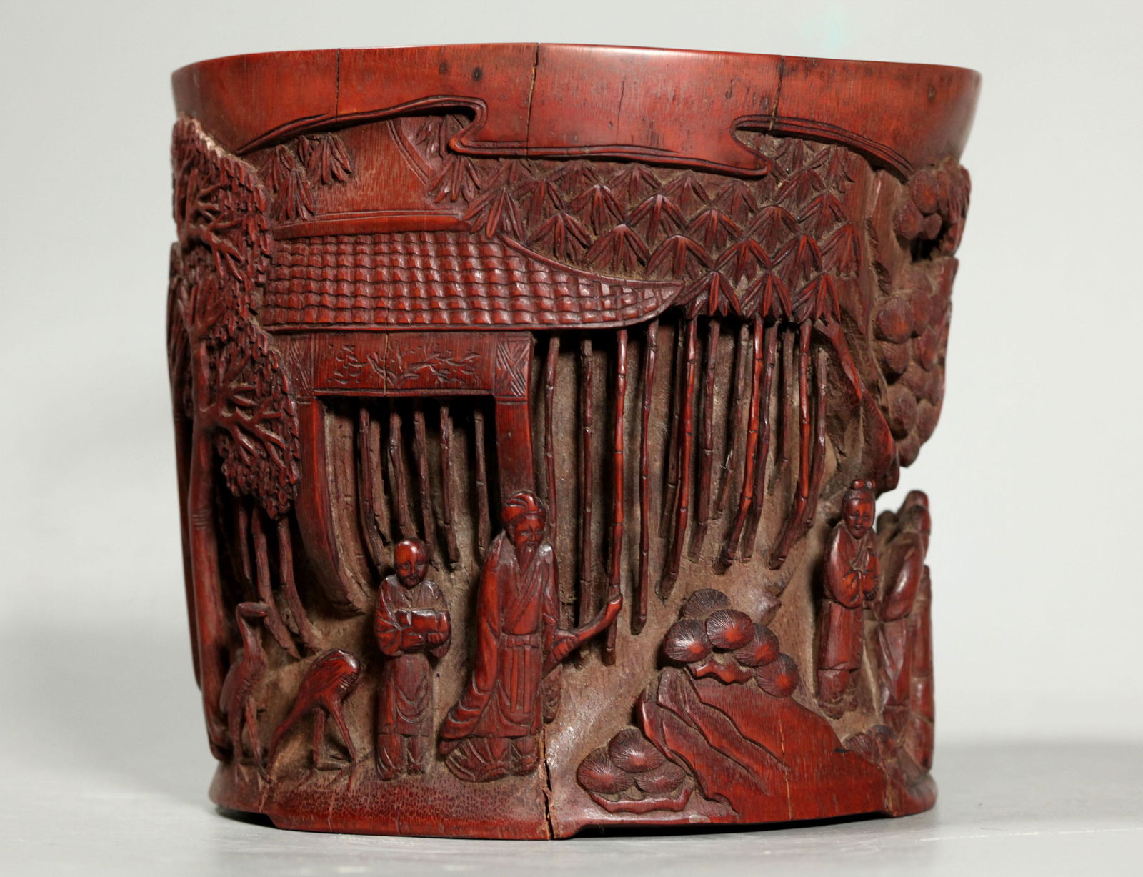 Chinese Carved Bamboo Figural Brush Pot (1 of 7)