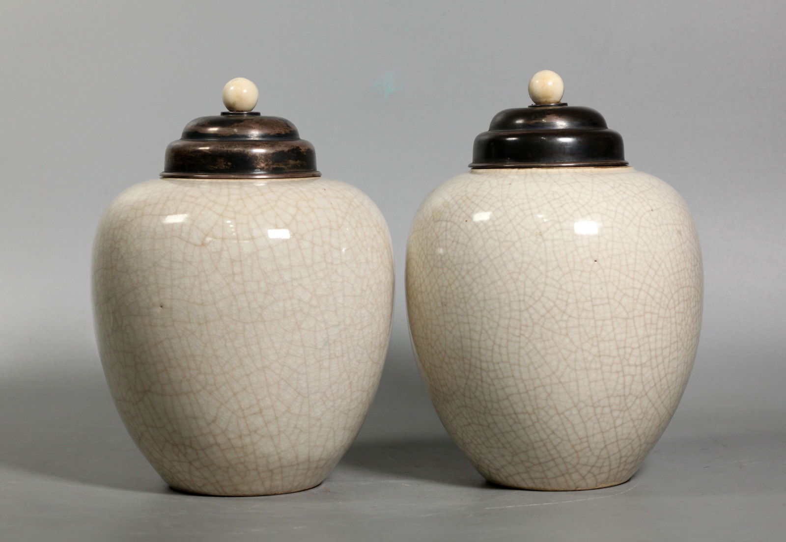 Chinese Crackle Porcelain Ginger Jars Silver Tops (1 of 6)
