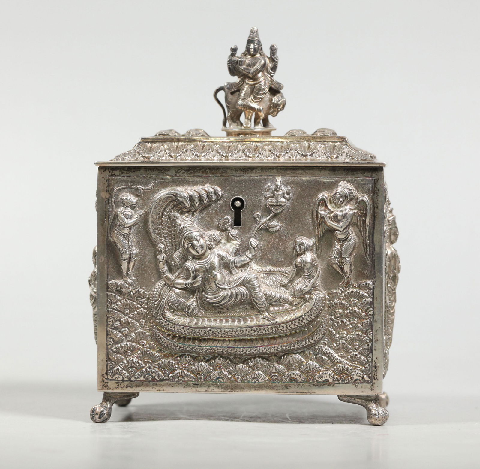 India Hindu Silver 1905 Colonial Tea Caddy; 383.4G (1 of 10)