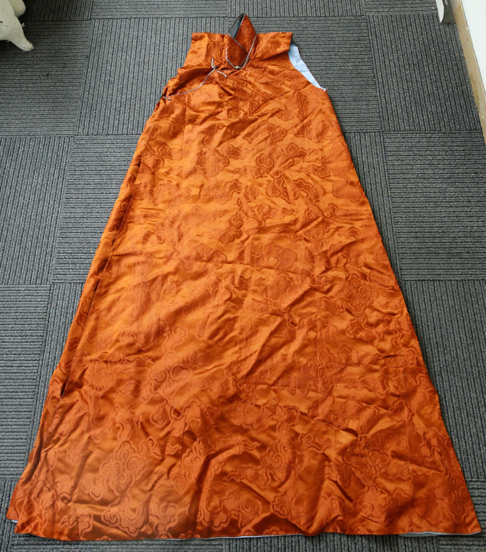 Tibetan Golden Orange Silk Damask Sleeveless Robe (1 of 8)