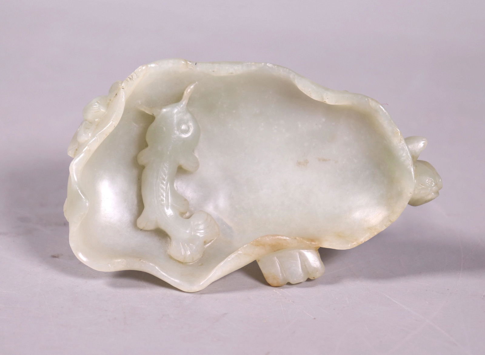 Chinese Jade Hard Stone Catfish Lotus Brush Washer (1 of 5)