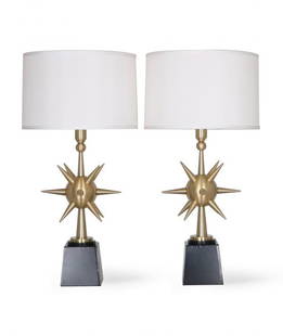 Sputnik Bronze lamps by Arturo Pani: Arturo Pani mid-century modern sputnik table lamps in brushed bronze. Each is fully restored with all new wiring and hardware, including a double socket cluster.These lamps are in excellent vintage